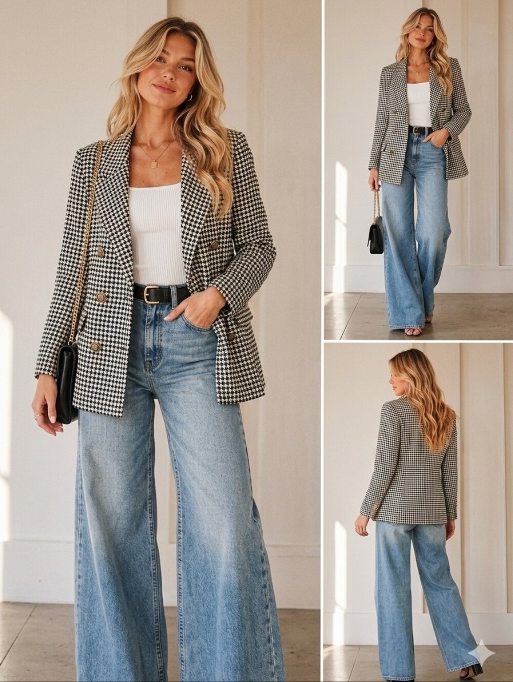 Vintage David Benjamin Houndstooth Blazer 12 L Large Double Breasted Academia
